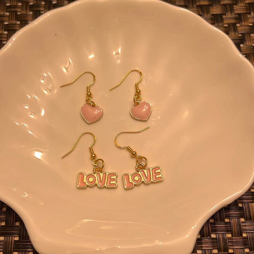 Pink Heart And Love Charm Earrings 13$